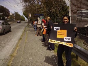 A human chain was created around the YWCA East Fir site. 