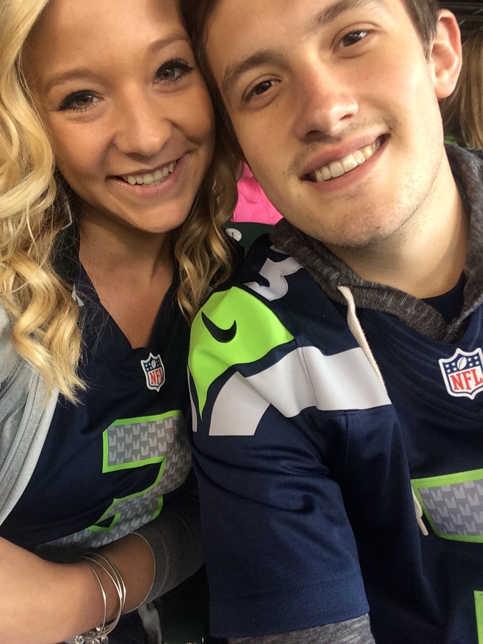 Emma Lytle and her boyfriend, Ricky Martinez, rock their 12th
Man gear! Emma has been a big Seahawks fan since she was little. Photo courtesy of Emma Lytle. 