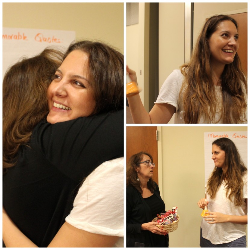 We invited listeners to ring a bell when they came upon a particularly difficult section of the interview. Bell ringer (and Firesteel director) Erin Murphy received a delivery of chocolate and hugs from Catherine Hinrichsen. 