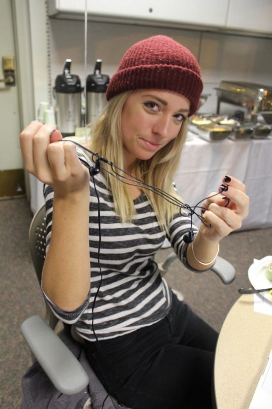 Step one for all of us, including Haley Jo Lewis of the Seattle University Project on Family Homelessness, was untangling our headphones.