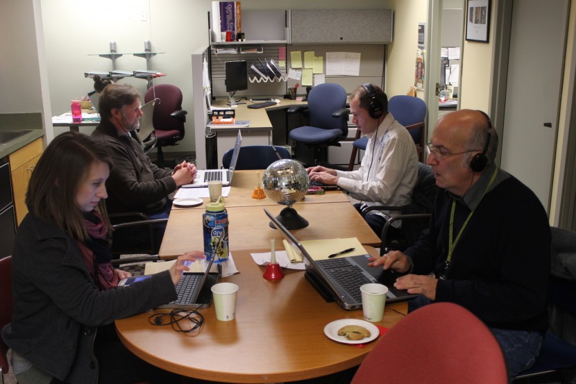 Listeners plugged in and provided valuable feedback. Clockwise from left: Dawn Stenberg from Union Gospel Mission, Dominic CodyKramers from Seattle University, Charlie McAteer from Columbia Legal Services, and Mike Buchman from Solid Ground.