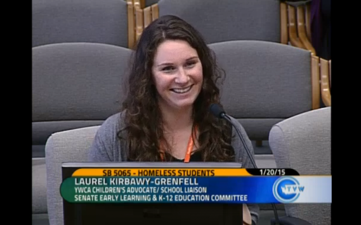 Guest blogger Laurel Kirbawy-Grenfell testifies in favor of the Homeless Student Stability Act before a Senate committee. Laurel writes that the act would help ensure that homeless students's basic needs are met. Image credit: TVW