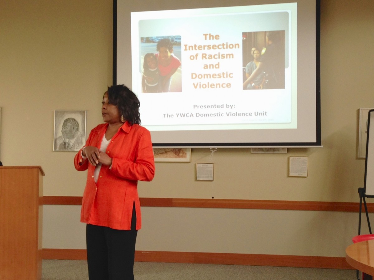 Doris O'Neal manages the domestic violence program at the YWCA of Seattle | King | Snohomish. Her team offered a powerful presentation about the intersection of racism and domestic violence as part of the YWCA Stand Against Racism.