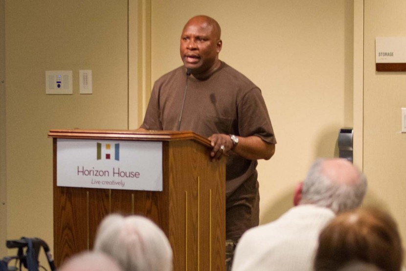 As a member of the Real Change Homeless Speakers Bureau, Nick Reyes shares his personal story of experiencing homelessness. Image credit: Alex Garland Photography.