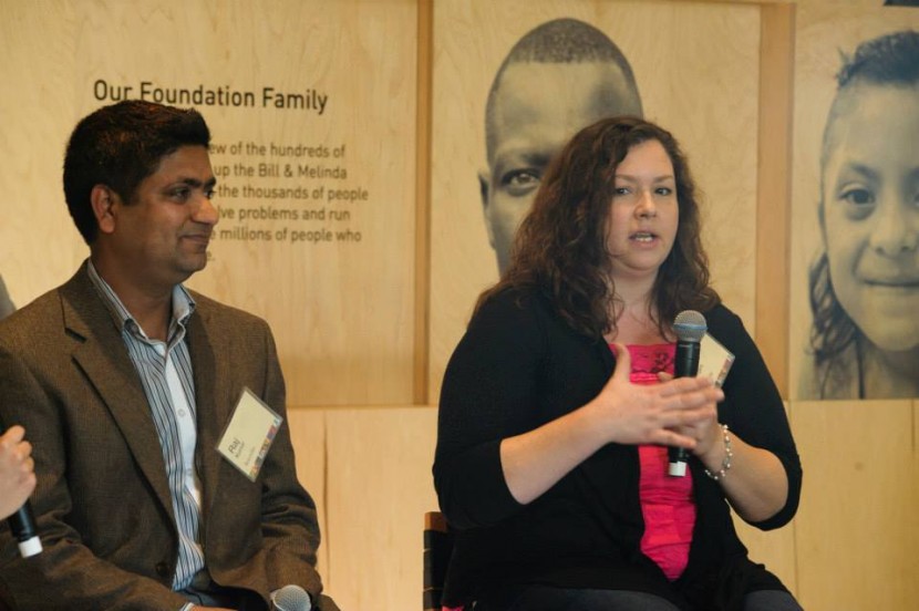 Raj Kumar and Alena Rogers talk about their experiences participating in the Landlord Liaison Project. They were interviewed by Eve Claxton from StoryCorps at a special event co-hosted by KUOW and the Bill & Melinda Gates Foundation Visitor Center. Image by Steve Schimmelman of Sun Photography via Seattle University's Project on Family Homelessness.