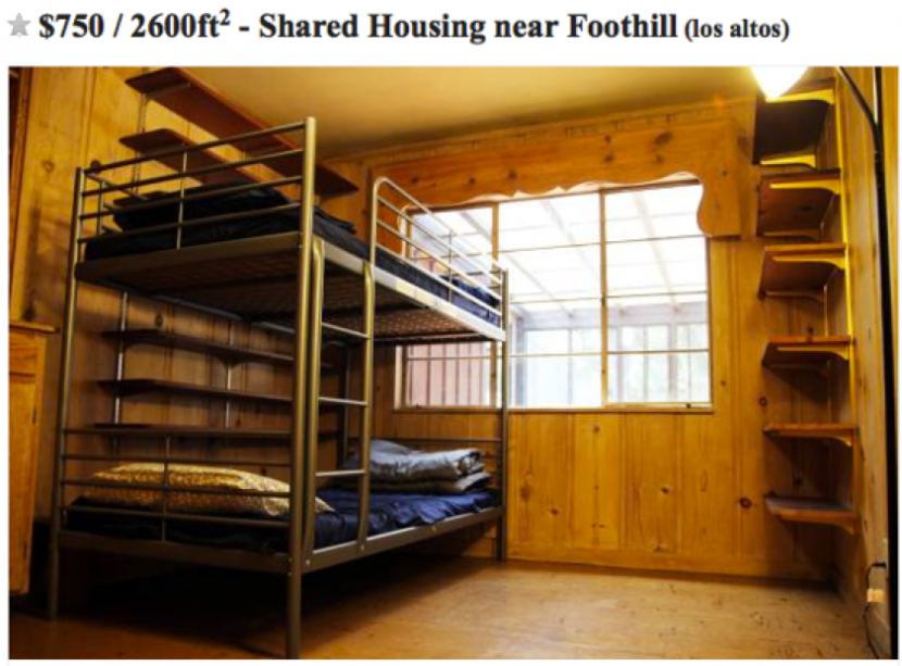 A typical room share listing, where residents pay per bed. If this situation is anything like mine, renters should be wary of trusting a single photo and should prepare for extra mattresses on the floor, too. Photo by Sfbay.Craigslist 