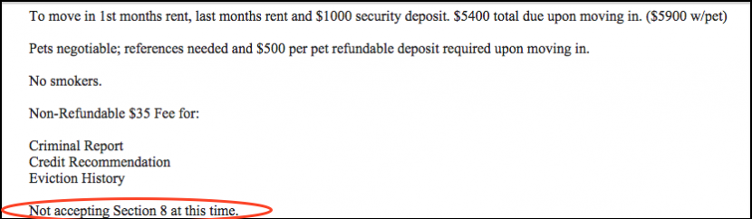 As this screenshot of a Craigslist ads shows, some landlords refuse to accept housing choice vouchers.