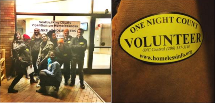 Social work student Tara Lee Lange (far left) joined a team of volunteers at the 2016 King County One Night Count. Image courtesy Tara Lee Lange.